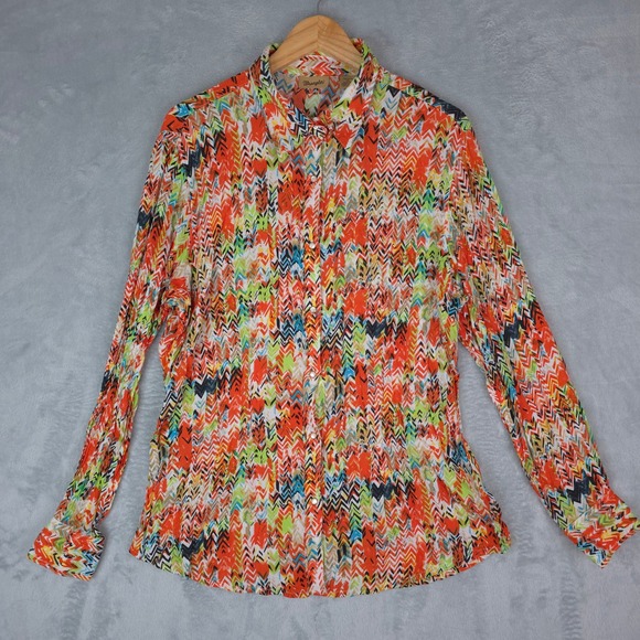 Wrangler Shirt Womens XL Chevron Geometric Rayon Button Up Pearl Snap Western - Picture 2 of 9
